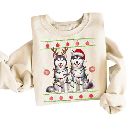 Husky Christmas Light Sweatshirt, Xmas Sweatshirt For Dog Lover 2D0641