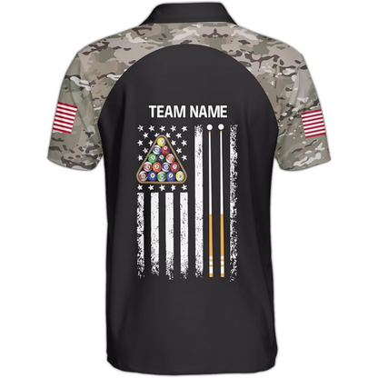 Custom USA Flag Camouflage Billiard Jersey For Men, Custom Camo Patriotic Billiard Team Shirts BIZ0083