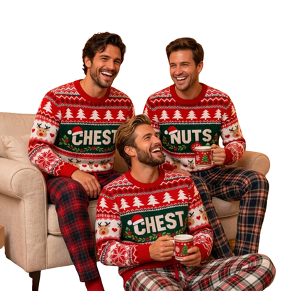 Chest And Nuts Couple Ugly Christmas Sweatshirt, Funny Matching Christmas Sweater For His And Her 2D1165