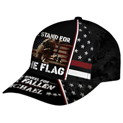 We Stand For The Flag We Kneel For The Fallen USA Flag Custom 3D Printed Baseball Cap, Custom Proud US Military Cap For Veteran Day CP0517