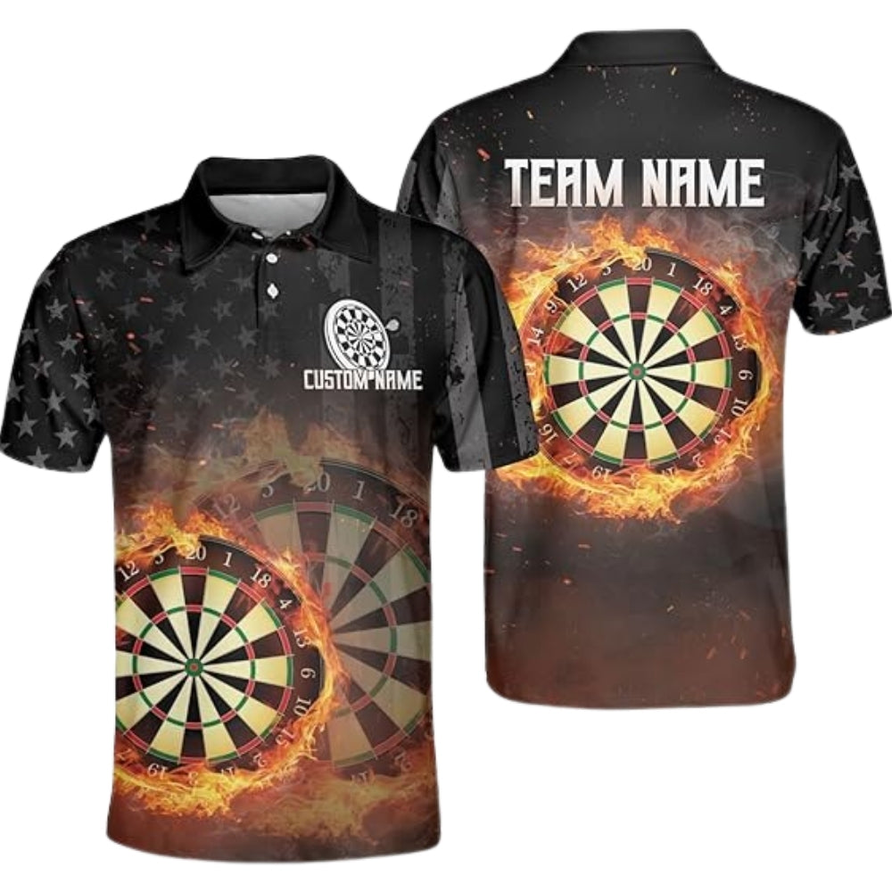 Custom Flaming Dartboard Dart Polo Shirt Mens, Custom Flame Darts Team Shirts DE0072