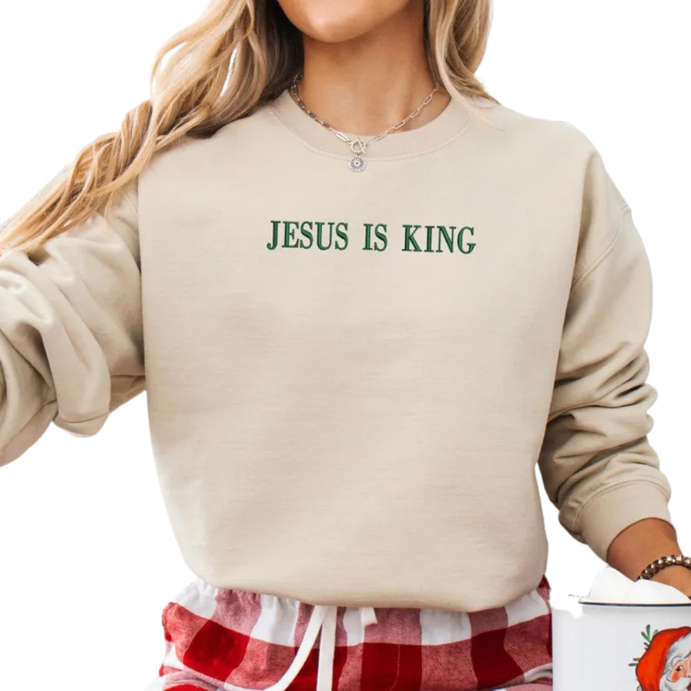 Jesus Is King Embroidered Sweatshirt, Christian Sweatshirt 2D0406