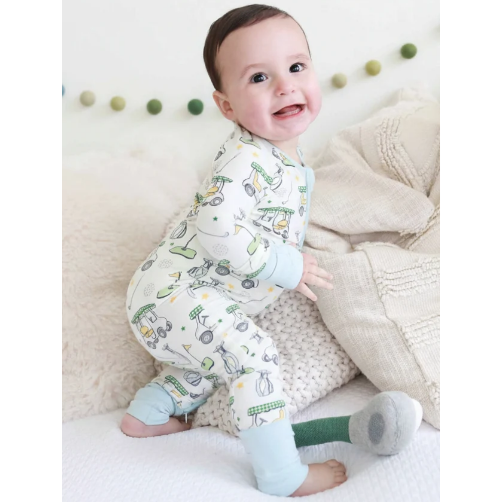 Green Golf Cart Baby Romper Convertible Zipper, Golf Lover Baby Romper Convertible BB0837