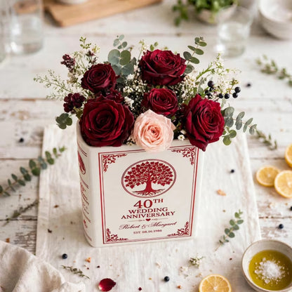 Personalized 40th Wedding Anniversary Ceramic Book Vase, Custom Ruby Wedding Anniversary Book Vase WD0649