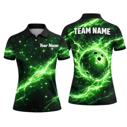 Custom Red Thunder Lightning Bowling Polo Shirt Women, Custom Thunder Bowling Team Shirts For Ladies BZ0361
