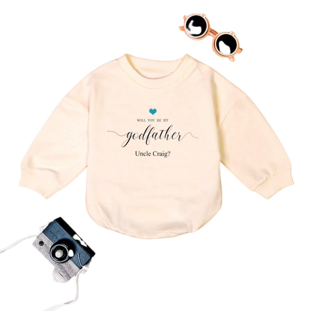 Custom Will You Be My Godfather Baby Romper Sweatshirt, Personalized Godfather Proposal Baby Romper Sweater BB0482