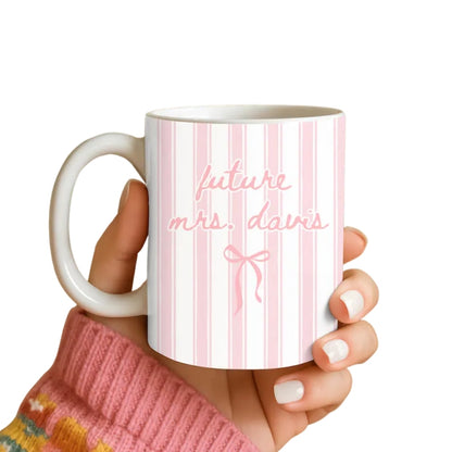 Personalized Striped Future Mrs Mug, Personalized Cups For Engagement Party WD0004