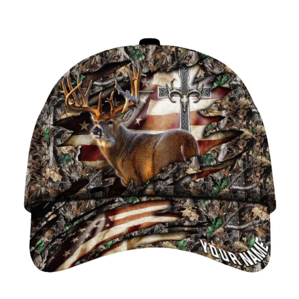 Custom Cross America Deer Hunting 3D Baseball Cap, Custom Deer Hunting Caps CP0341
