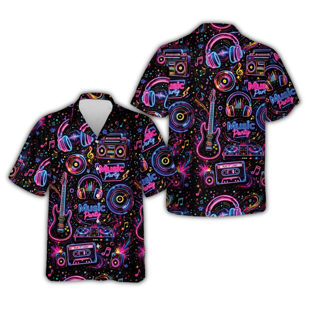 Neon Guitar Music Party Hawaiian Shirt For Men Women, Music Lover Hawaiian Shirt HE0916