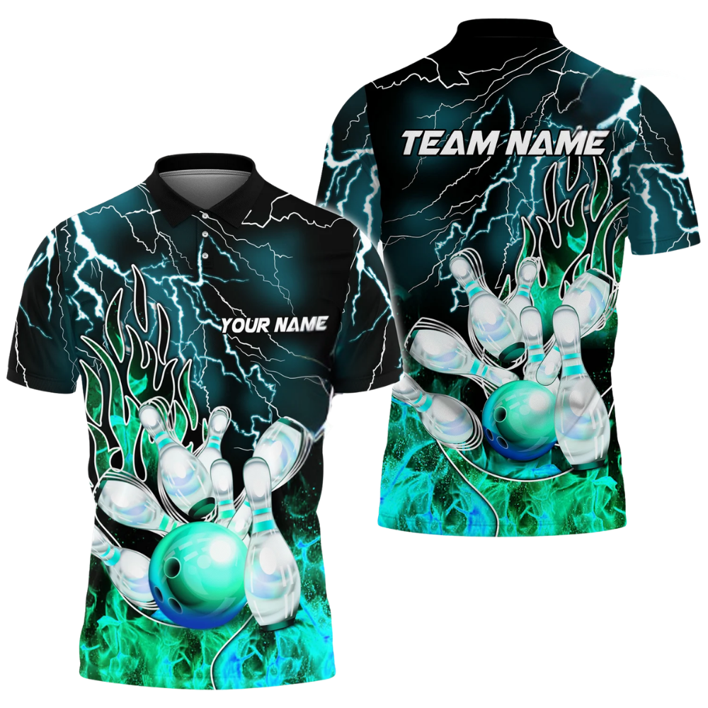 Custom Purple Flame Bowling Polo Shirt Mens, Custom Team Flame Bowling Shirts BZ0759