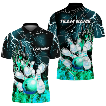 Custom Purple Flame Bowling Polo Shirt Mens, Custom Team Flame Bowling Shirts BZ0759