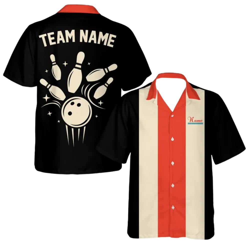 Custom Retro Blue Beige Bowling Hawaiian Shirt For Men, Custom Retro Bowling Team Shirts  BE0183
