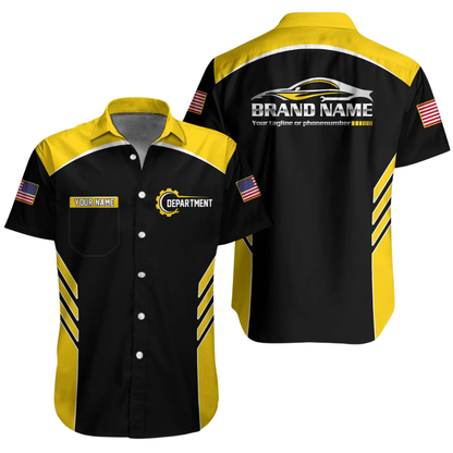 Personalized Racing Team Workwear Button Hawaiian Shirt Men, Custom Mechanic Uniform Shirts For Company HE0379