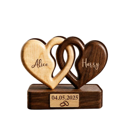 Interlocking Hearts Custom Couple Name Wooden Plaque, Custom Anniversary Wedding Engagement Wooden Block WD0764