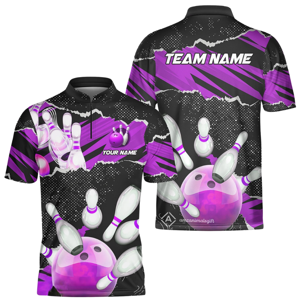 Custom Team Black Pink Grunge Bowling Jersey For Mens, Custom Bowling Shirts BZ0608