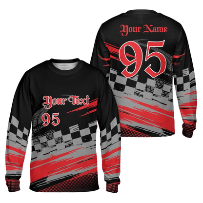 Custom Number & Name Dirt Bike Long Sleeve Men Jersey Black Cyan, Custom Dirt Bike Shirts For Riders MZ0095