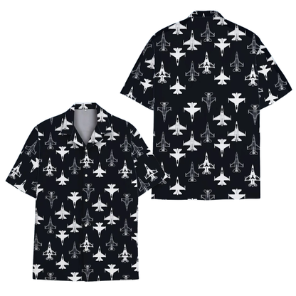 Aviation Black White Men's Hawaiian Shirt, Airplane Hawaiian Shirt HE0560