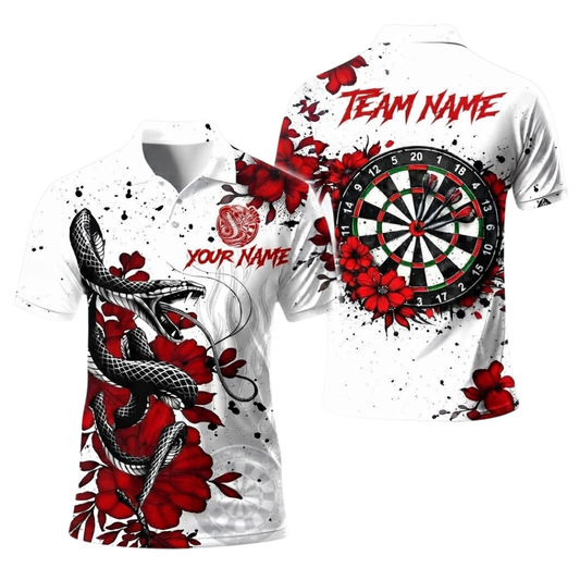Snake Flower Custom Mens Dart Polo Shirt, Custom Snake Darts Team Shirts DE0110