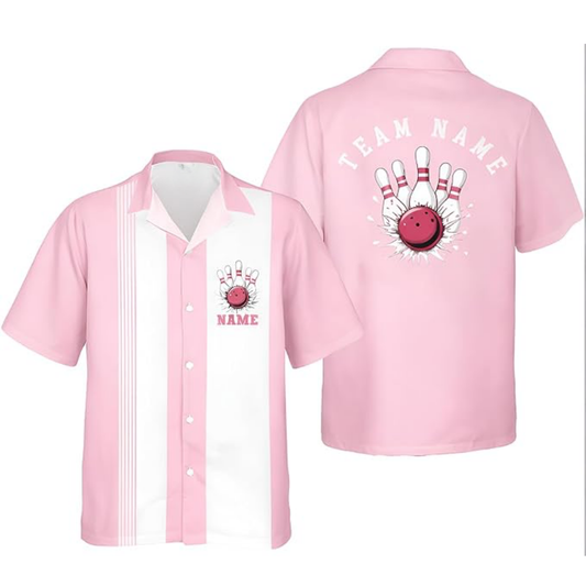Custom White Pink Vintage Bowling Hawaiian Shirt For Women Men, Custom Team Bowling Shirt BZ0791