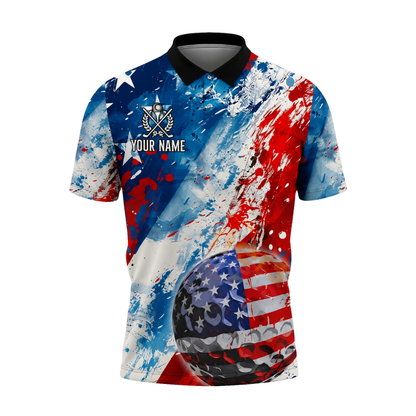 Red White And Blue American Flag Custom Men's Golf Polo Shirt, Custom Patriotic Golf Team Shirts GZ0274