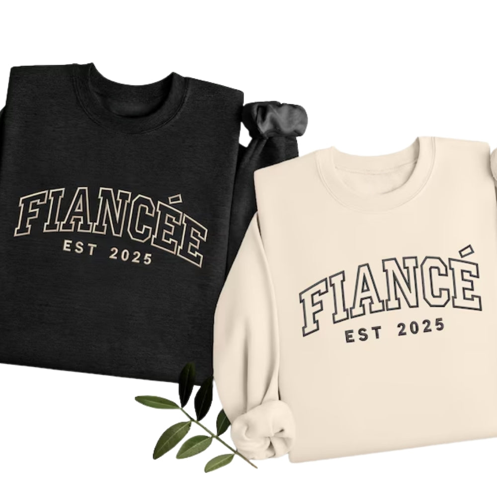 Custom Fiance and Fiancee Embroidered Sweatshirt, Matching Engagement Sweatshirt 2D0814