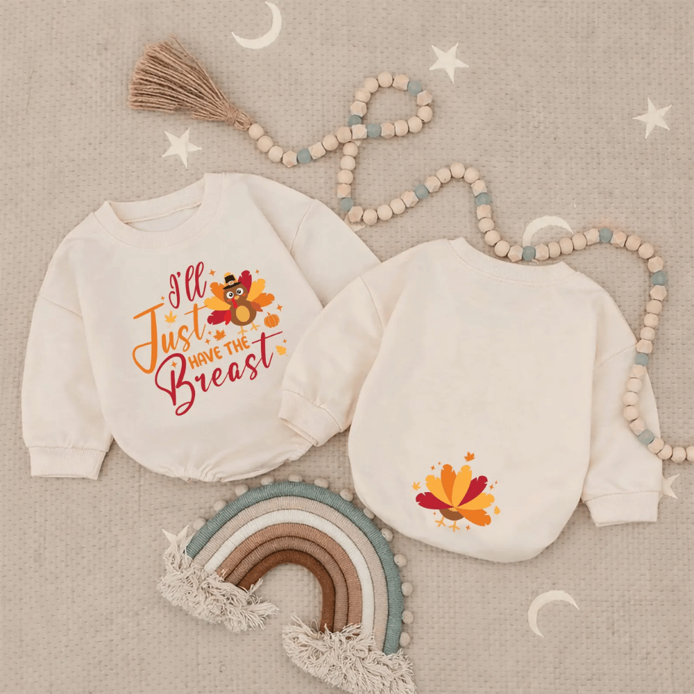I'll Just Have The Breast Turkey Baby Romper Sweatshirt, Baby Turkey Romper Sweater For Thanksgiving BB0954