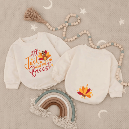 I'll Just Have The Breast Turkey Baby Romper Sweatshirt, Baby Turkey Romper Sweater For Thanksgiving BB0954