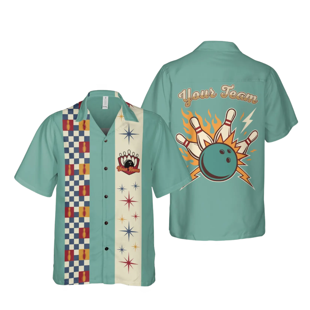 Custom Retro Red Bowling Hawaiian Shirt For Men, Custom Retro Bowling Team Shirts BE0265