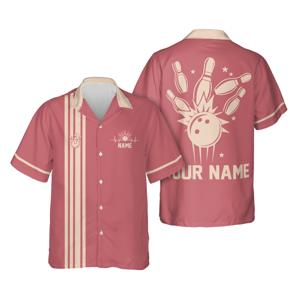 Custom Vintage Pink Bowling Hawaiian Shirts For Women, Custom Vintage Bowling Womens Shirts HB0202