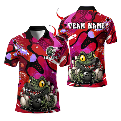 Custom Crocodile Bowling Polo Shirt Mens, Custom Crocodile Team Bowling Shirts BE0268
