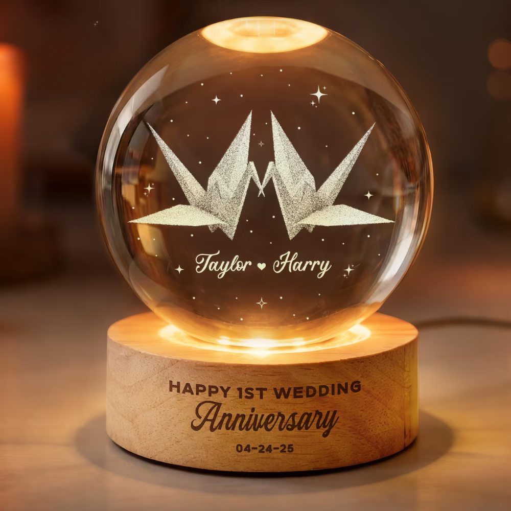 Custom Paper Wedding Anniversary Crystal Ball Led Night Light, Custom 1st Anniversary Night Light WD0845