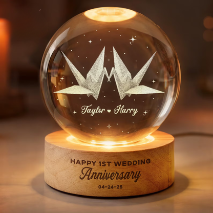 Custom Paper Wedding Anniversary Crystal Ball Led Night Light, Custom 1st Anniversary Night Light WD0845