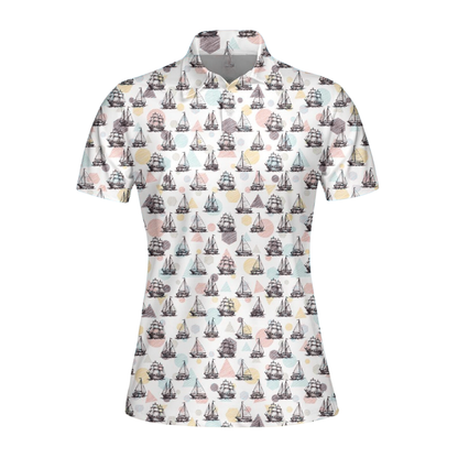 Sailboat Womens Golf Polo Shirt, Nautical Golf Shirt For Women GE0582