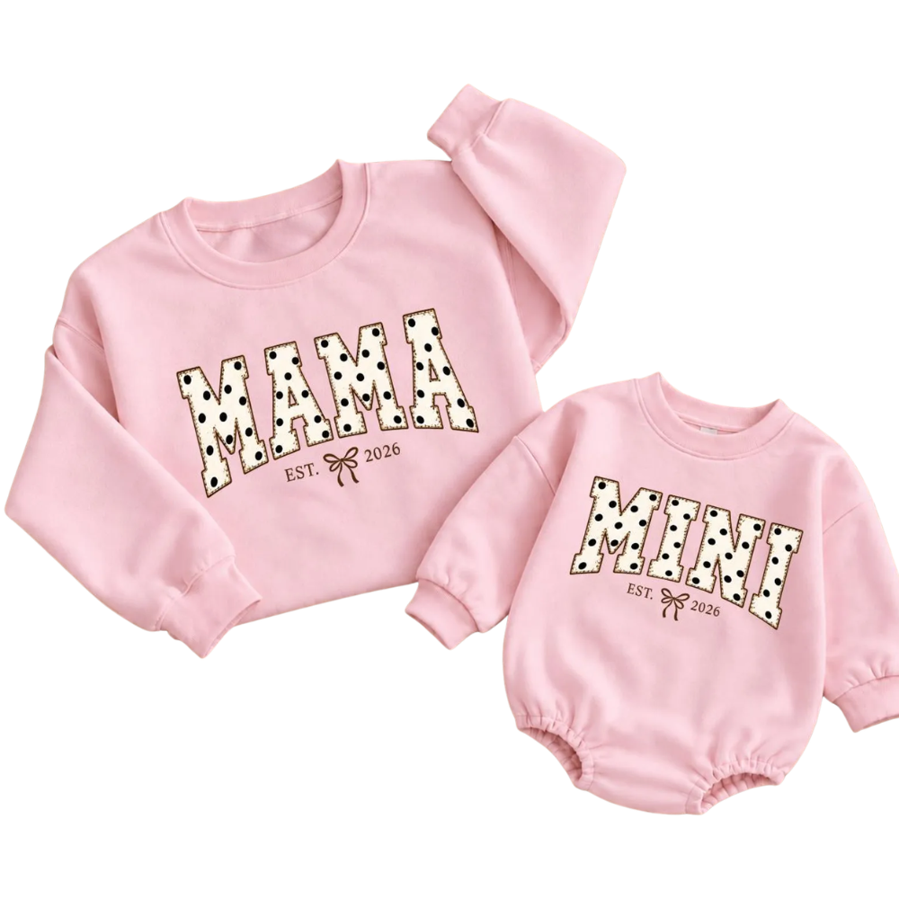Mama And Mini Custom Year Polka Dot Sweatshirt Matching, Personalized Mommy And Me Sweatshirt ET1704
