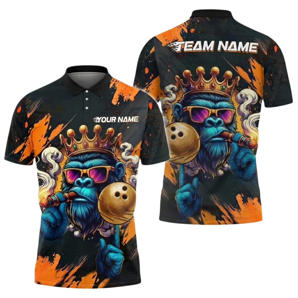 Custom King Gorilla Bowling Mens Polo Shirt, Custom Gorilla Bowling Team Shirts BZ0519