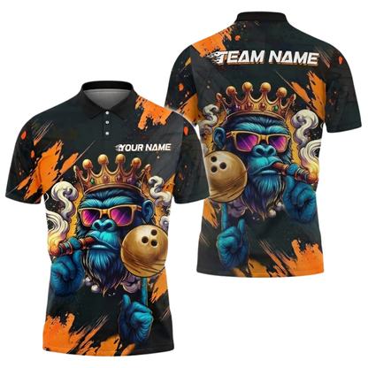 Custom King Gorilla Bowling Mens Polo Shirt, Custom Gorilla Bowling Team Shirts BZ0519