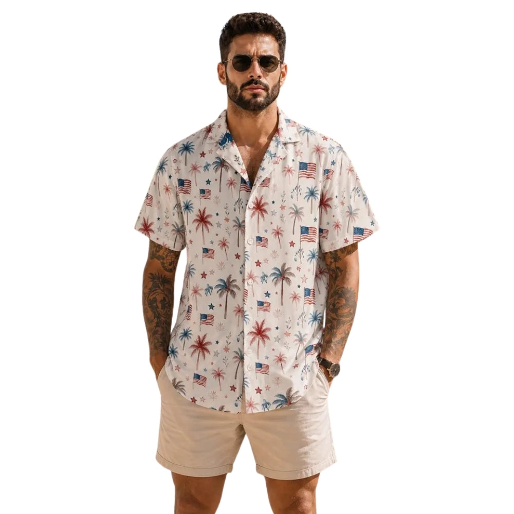 American Flag Palm Tree Hawaiian Shirt For Men Women, Patriotic Tropical Hawaiian Shirt HE0405
