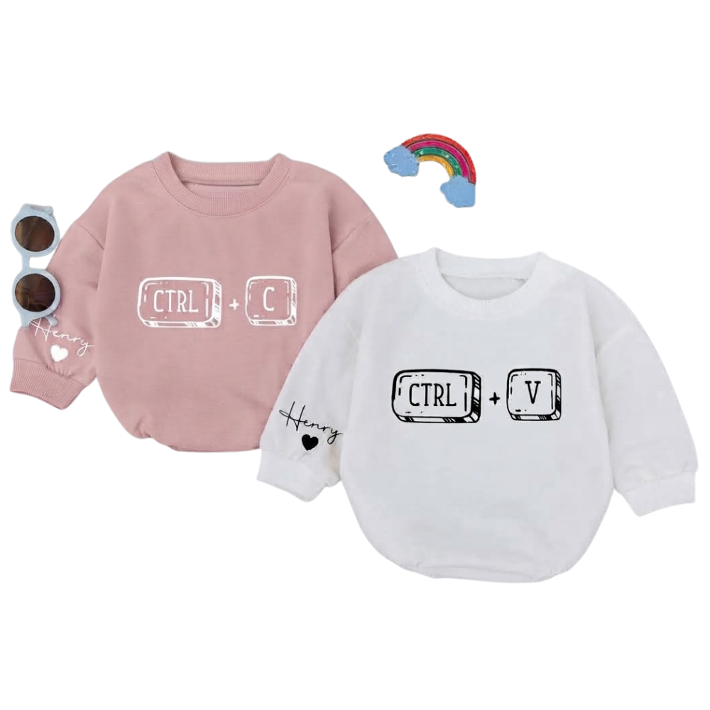 Custom Name Ctrl C Ctrl V Matching Best Friend Twins Baby Romper Sweatshirt, Custom Twins Friends Baby Romper Sweatshirt BB0075