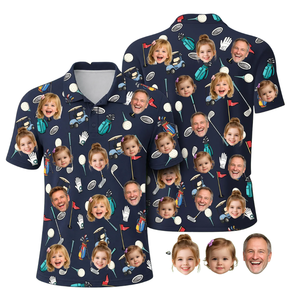 Custom Face Golf Pattern Golf Men Polo Shirt, Custom Photo Golf Shirts For Father Day GE0451