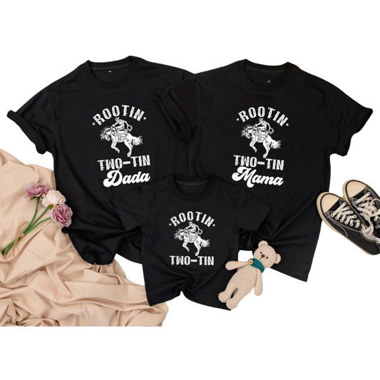 Rootin Two-tin Custom Cowboy Birthday Family Matching T Shirt, Personalized Birthday Western Family Shirts ET1192