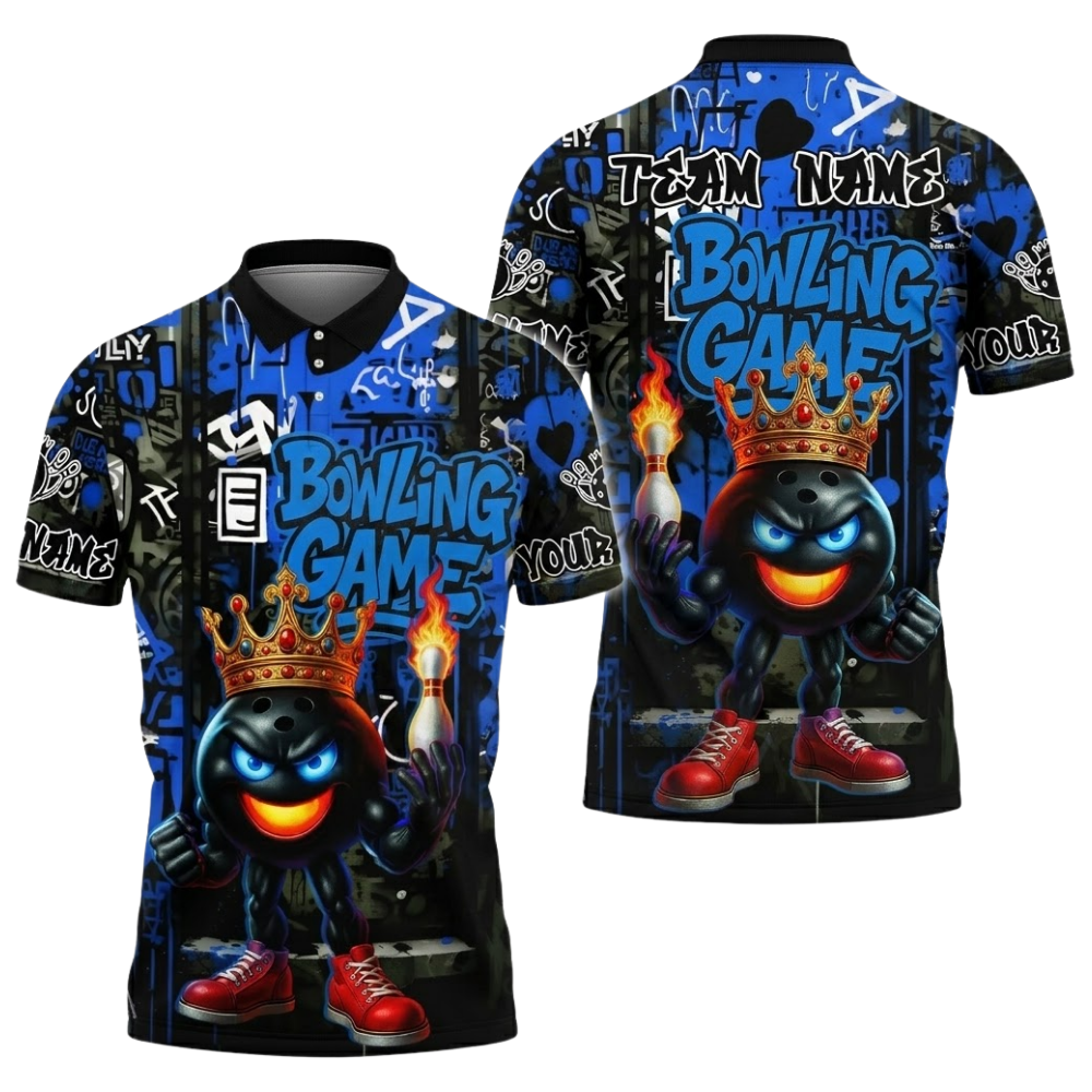 Custom Graffiti Ball Funny Bowling Mens Polo Shirt, Black And Red Custom Team Bowling Shirts BZ0503