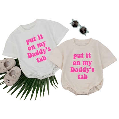 Put It On Daddy’s Tab Baby T Shirt Bubble Romper, Funny Father Baby Romper BB0302