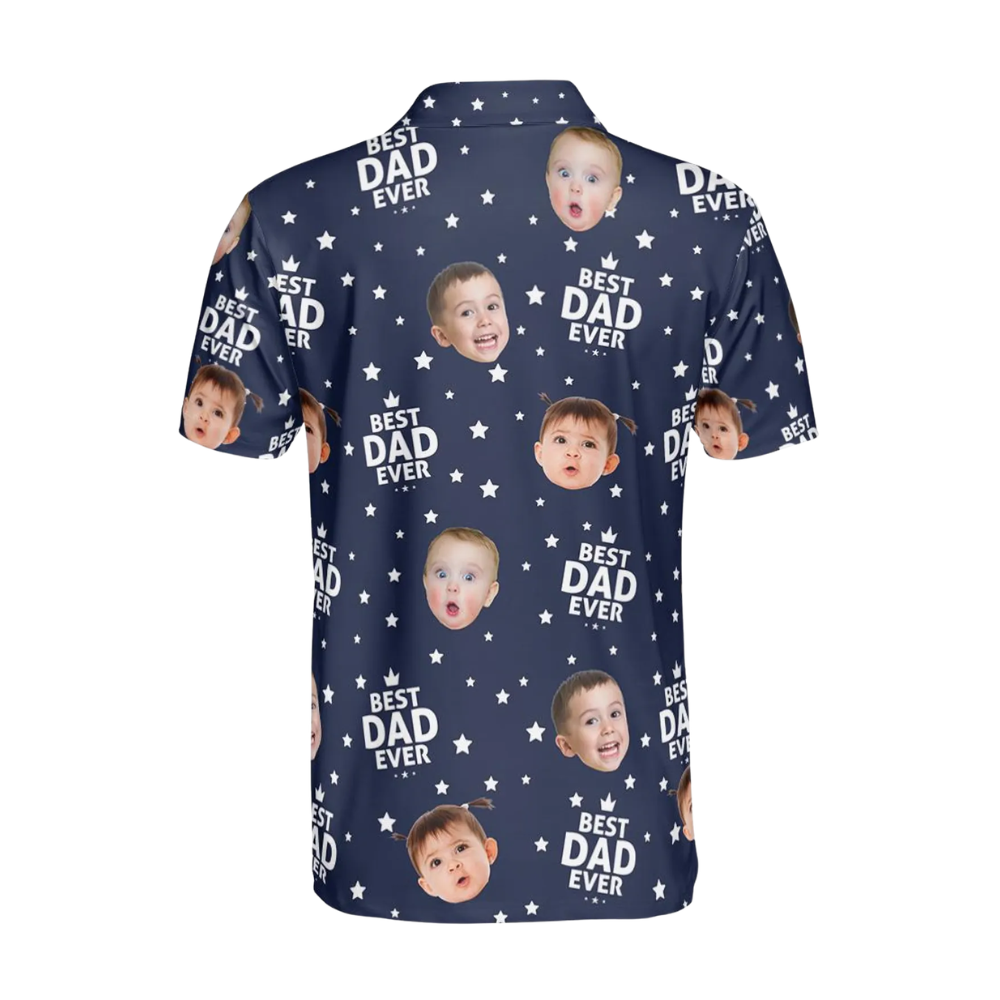 Custom Kid Faces Mens Best Dad Ever Navy Golf Polo Shirt, Custom Photo Father's Day Golf Shirts GE0479