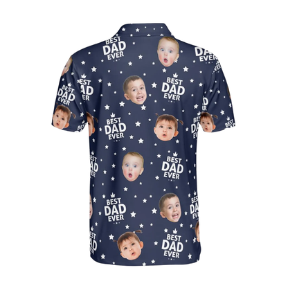Custom Kid Faces Mens Best Dad Ever Navy Golf Polo Shirt, Custom Photo Father's Day Golf Shirts GE0479