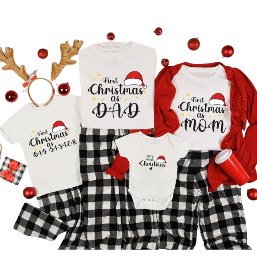 Custom My First Christmas Matching Family T Shirt, Personalized 1st Christmas Family Matching Shirts ET1007