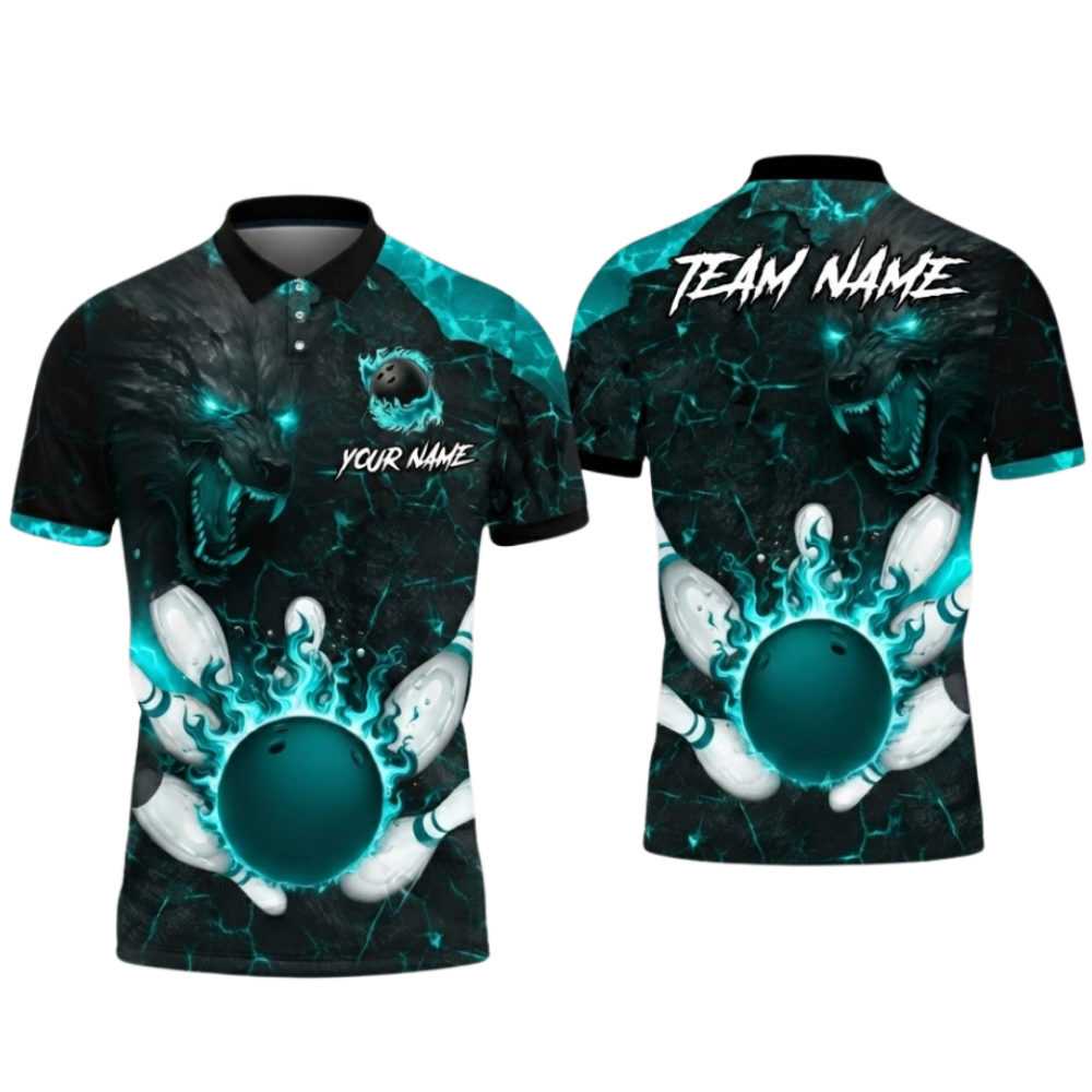 Custom Wolf Flame Magma Bowling Mens Polo Shirt, Custom Wolf Bowling Shirt Team BZ0655