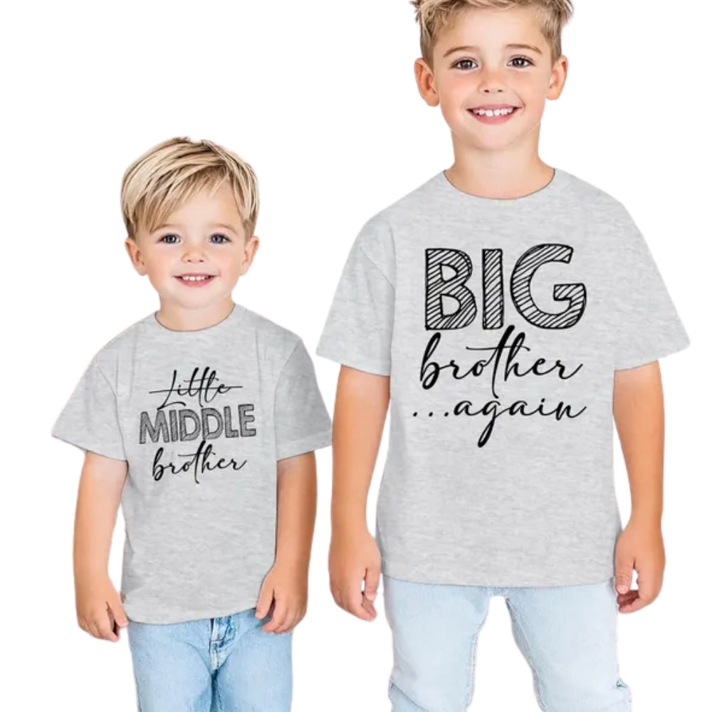 Big Brother Again Little Middle Brother Matching Baby Announcement T Shirt For Siblings, Pregnancy Announcement Matching Family Shirts ET0224