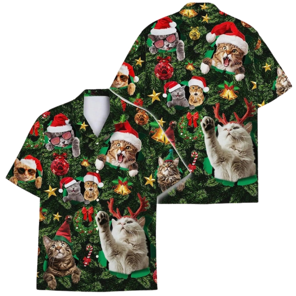 Cat Christmas Tree Hawaiian Shirts For Men And Women, Cat Christmas Shirt ET0036