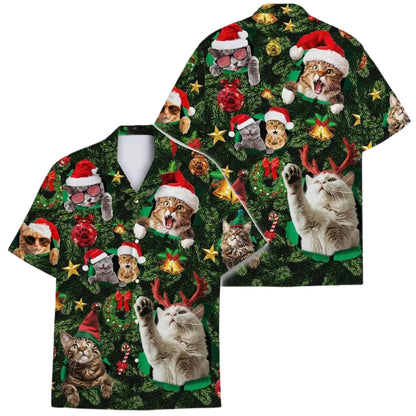 Cat Christmas Tree Hawaiian Shirts For Men And Women, Cat Christmas Shirt ET0036