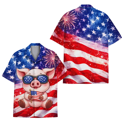 Cute Pig American Flag Hawaiian Shirt Men Women, Pig Patriotic Hawaiian Shirt HE0678